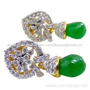 Small Green Emerald Crystal Color Stone CZ Fashion Girlish Teen Latest Imitation Fancy Drop EarringsNew
